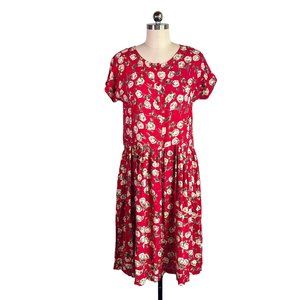 vintage 90s rose print babydoll midi dress M grunge boho floral red  vtg